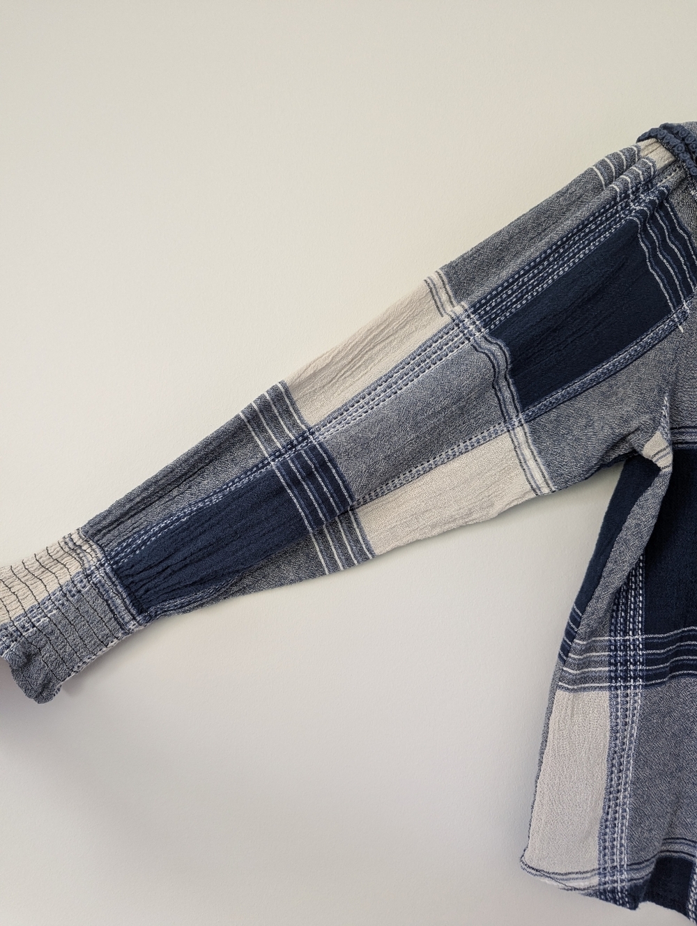 FRNCH Paris Camassia Plaid Woven Ruffle Button Up Shirt Blue Pearl - Picture 6 of 11